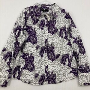New Ashley Stewart size 16 Purple White Abstract Cotton Blend Button Down Office